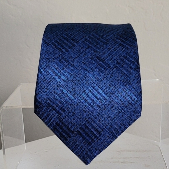 Lanvin silk neck tie blue geometric print - Picture 8 of 8